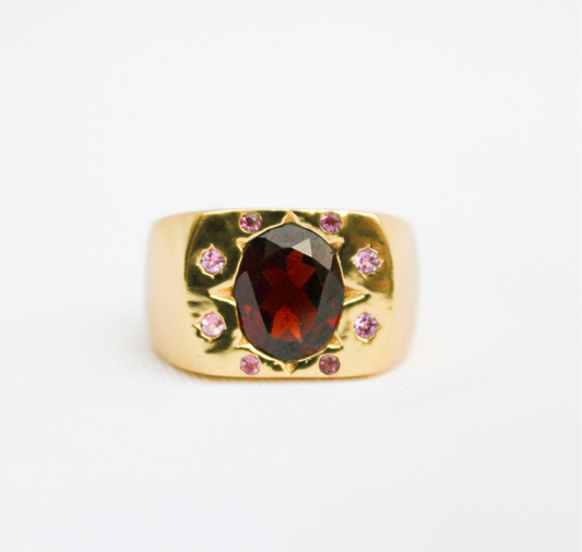 GARNET RING 750er GOLD VERMEIL (own design)