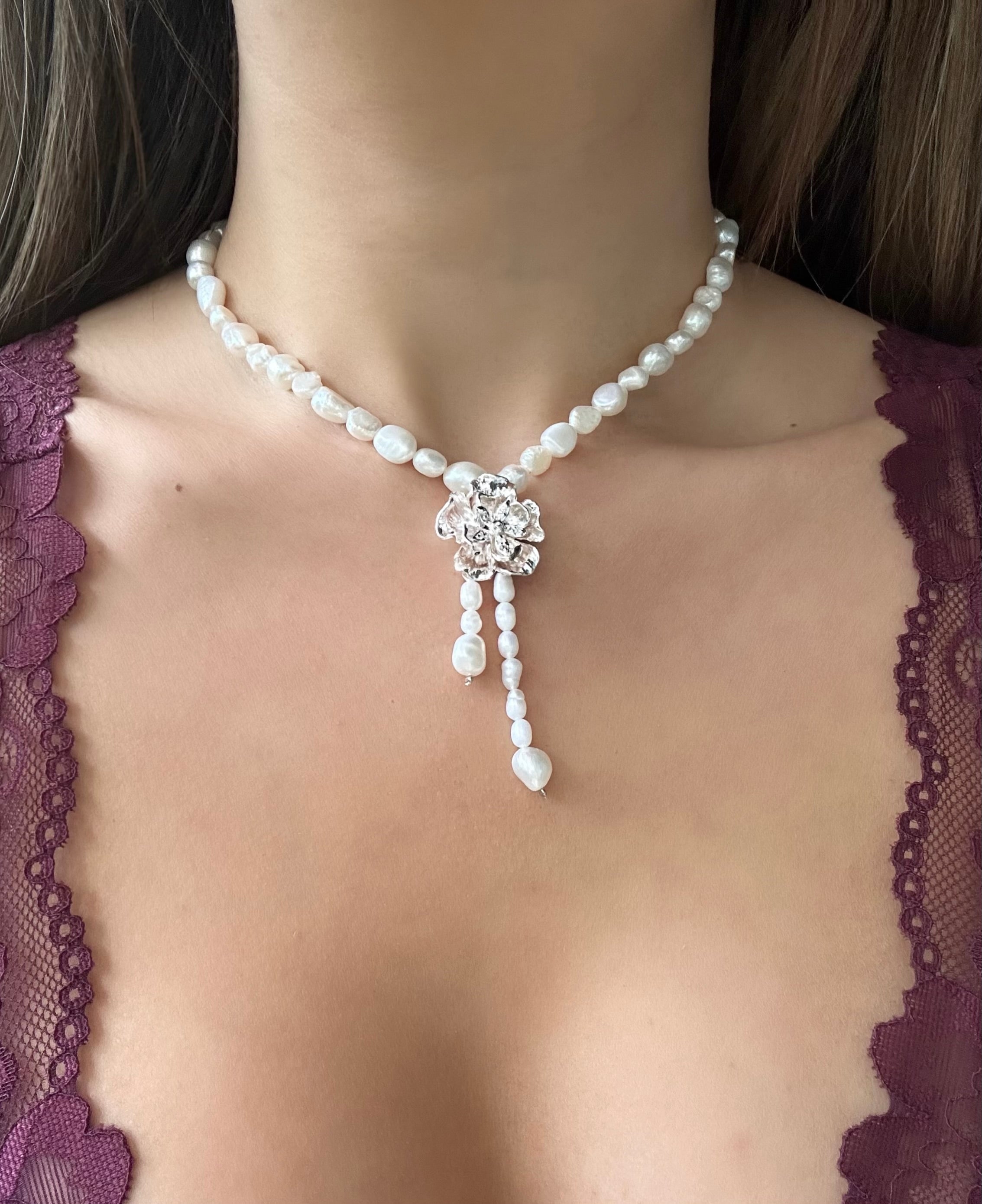 FLORA PEARL NECKLACE - 925 STERLING SILVER