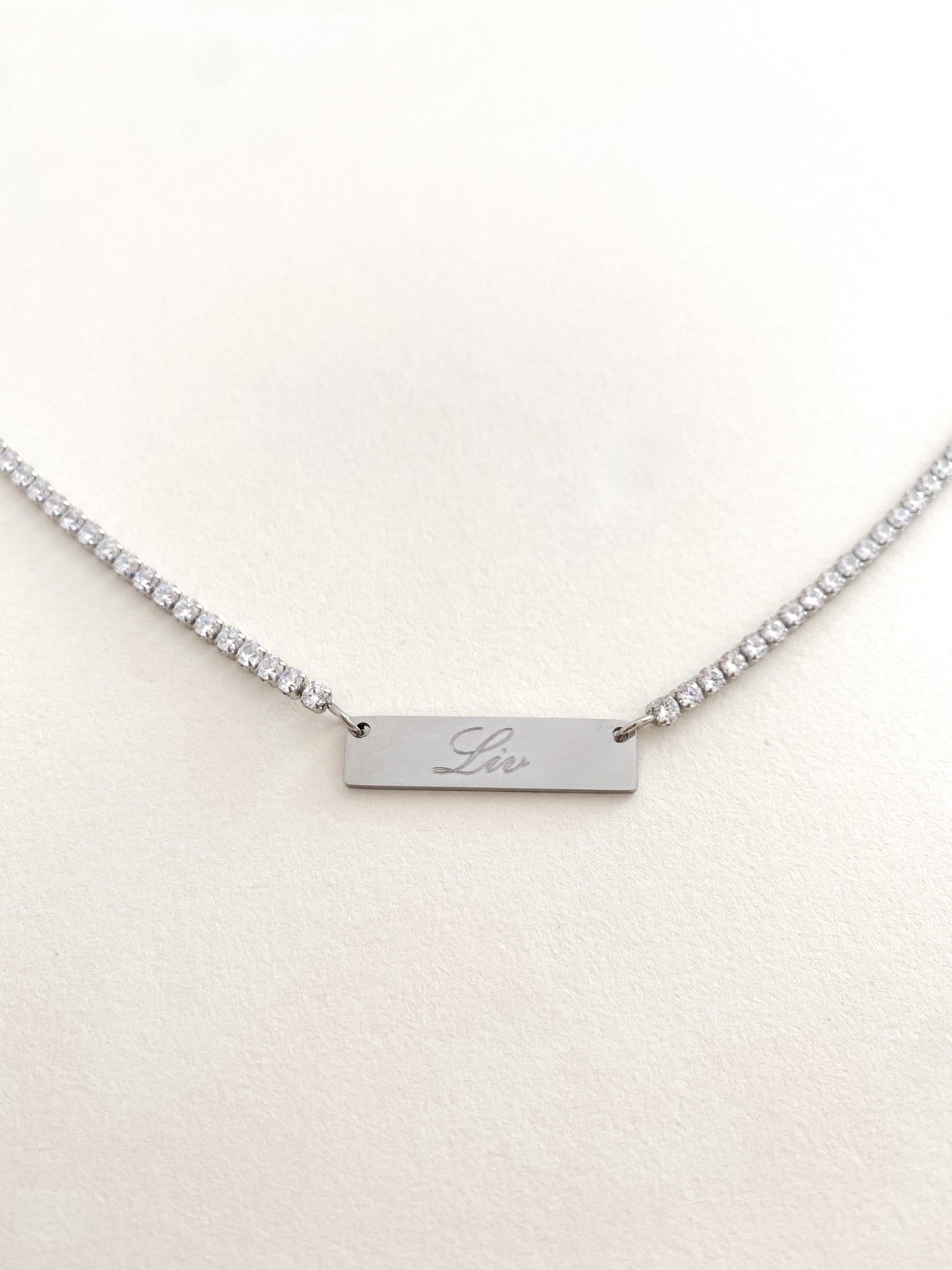 CUSTOM ENGRAVED SILVER TENNIS NECKLACE